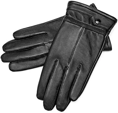 NX Men's genuine sheepskin leather gloves windproof and warm warm touch screen gloves winter warm gloves M Black1