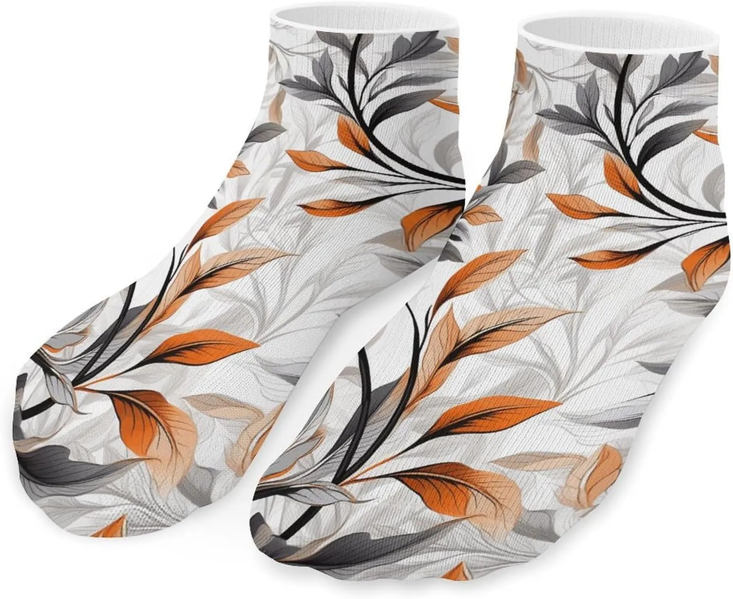 Orange And Gray Leaves Socks Ankle Length Socks Casual Short Socks for Women Men Low Cut Sports Socks Running Socks No Show Socks Ankle Socks Athletic Socks Workout Socks