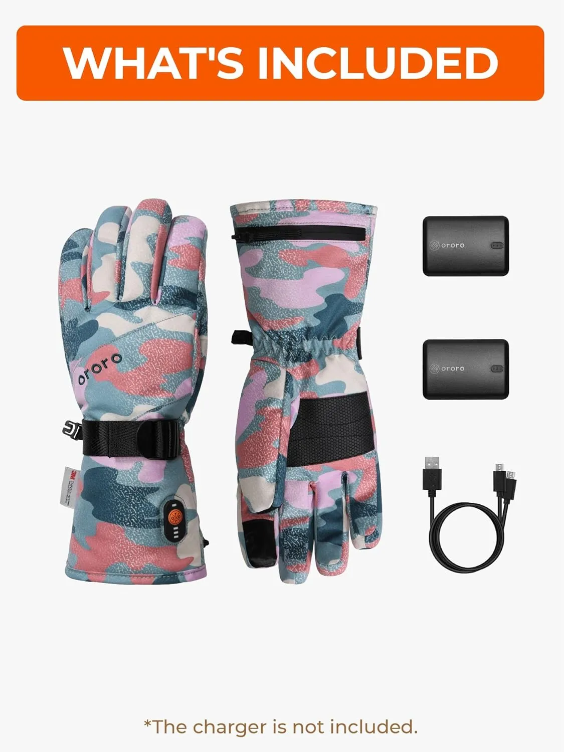 ORORO Women's Lightweight Heated Gloves with Battery, Rechargeable Heated Ski Gloves (Charger Not Included)