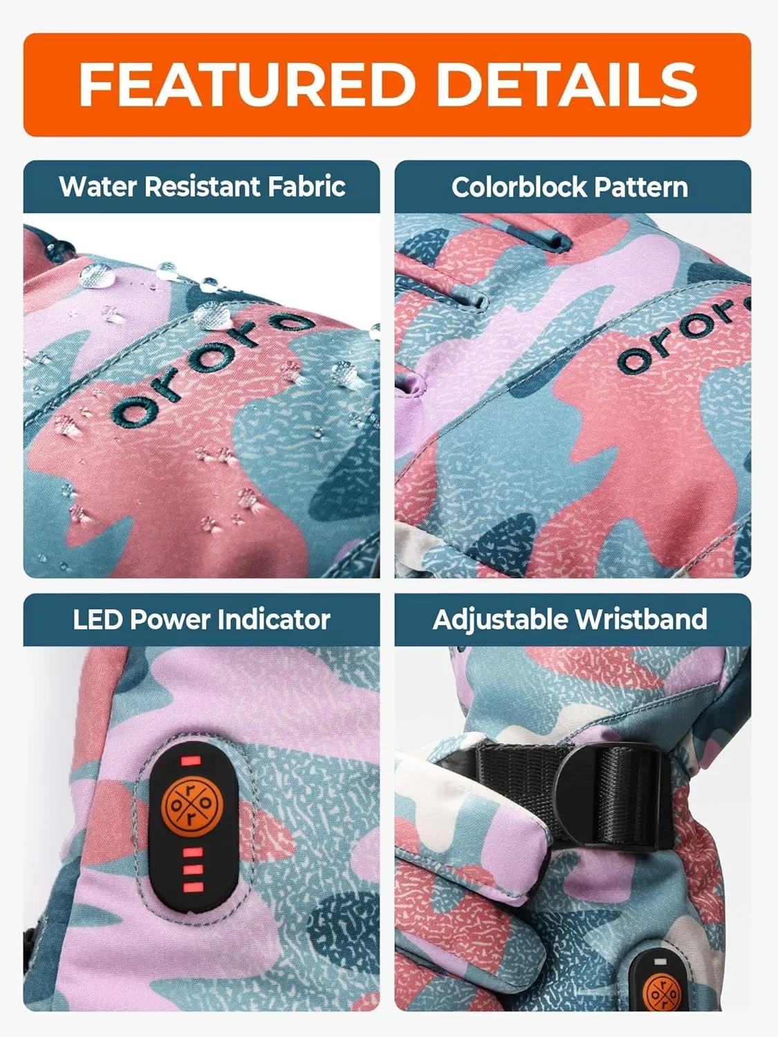ORORO Women's Lightweight Heated Gloves with Battery, Rechargeable Heated Ski Gloves (Charger Not Included)