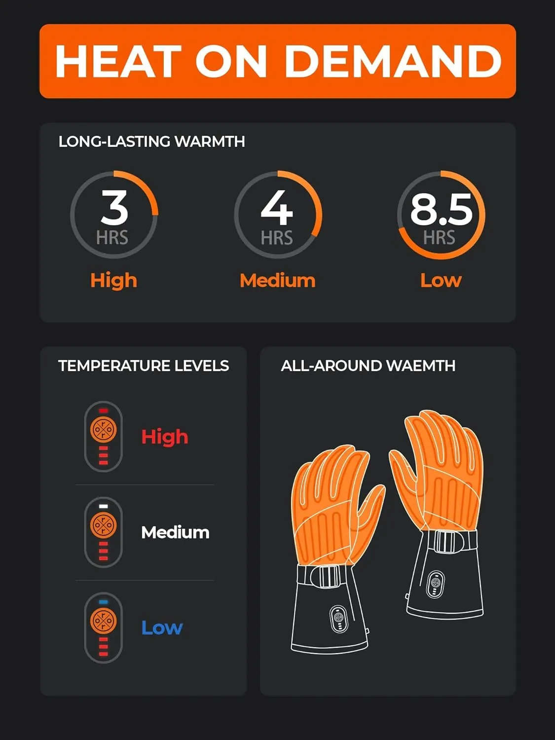 ORORO Women's Lightweight Heated Gloves with Battery, Rechargeable Heated Ski Gloves (Charger Not Included)
