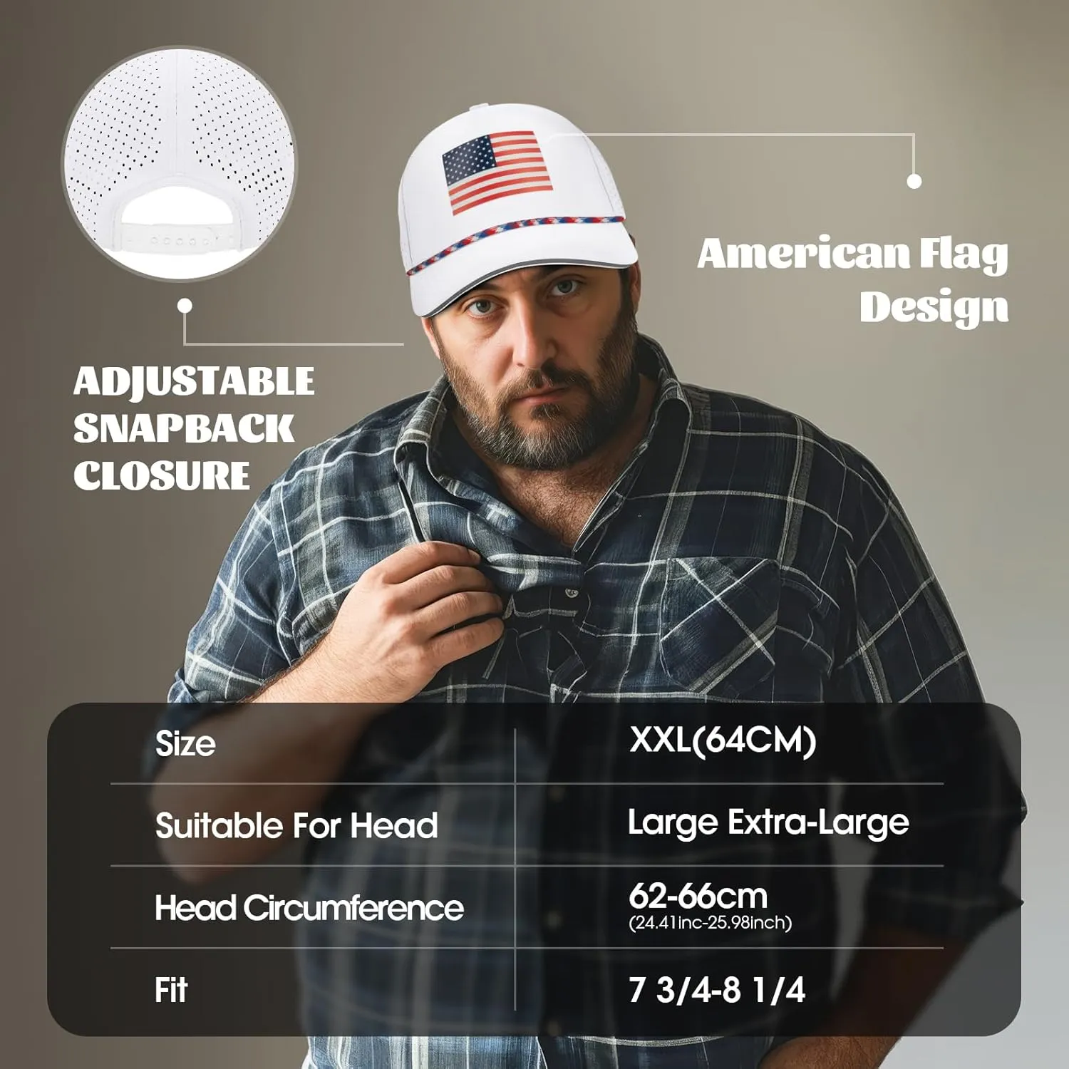 Oversize XL XXL XXXL American Flag Trucker Hat, Waterproof Quick Dry Snapback Hats, Large USA Baseball Cap for Men Big Heads