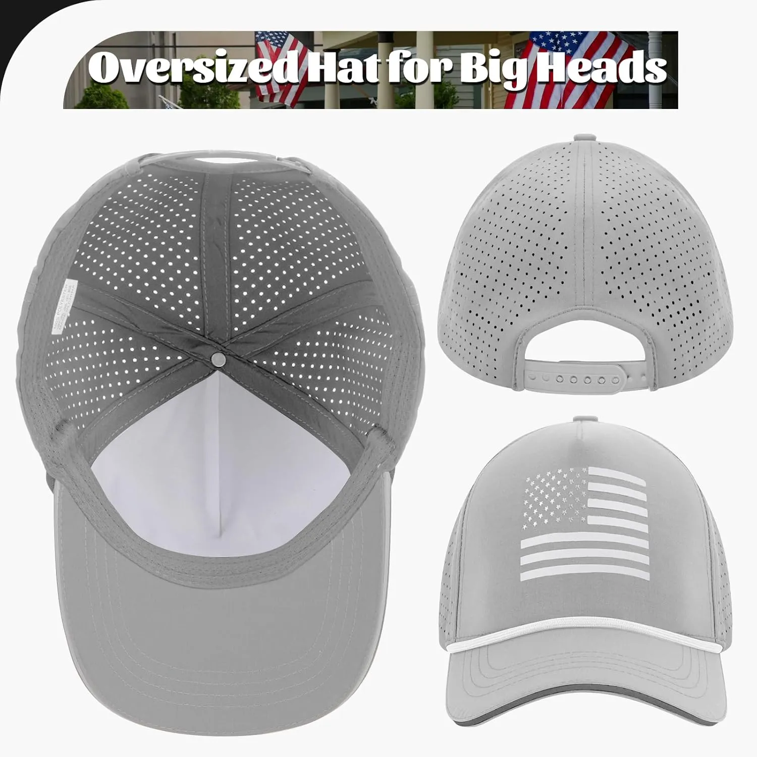 Oversize XL XXL XXXL American Flag Trucker Hat, Waterproof Quick Dry Snapback Hats, Large USA Baseball Cap for Men Big Heads