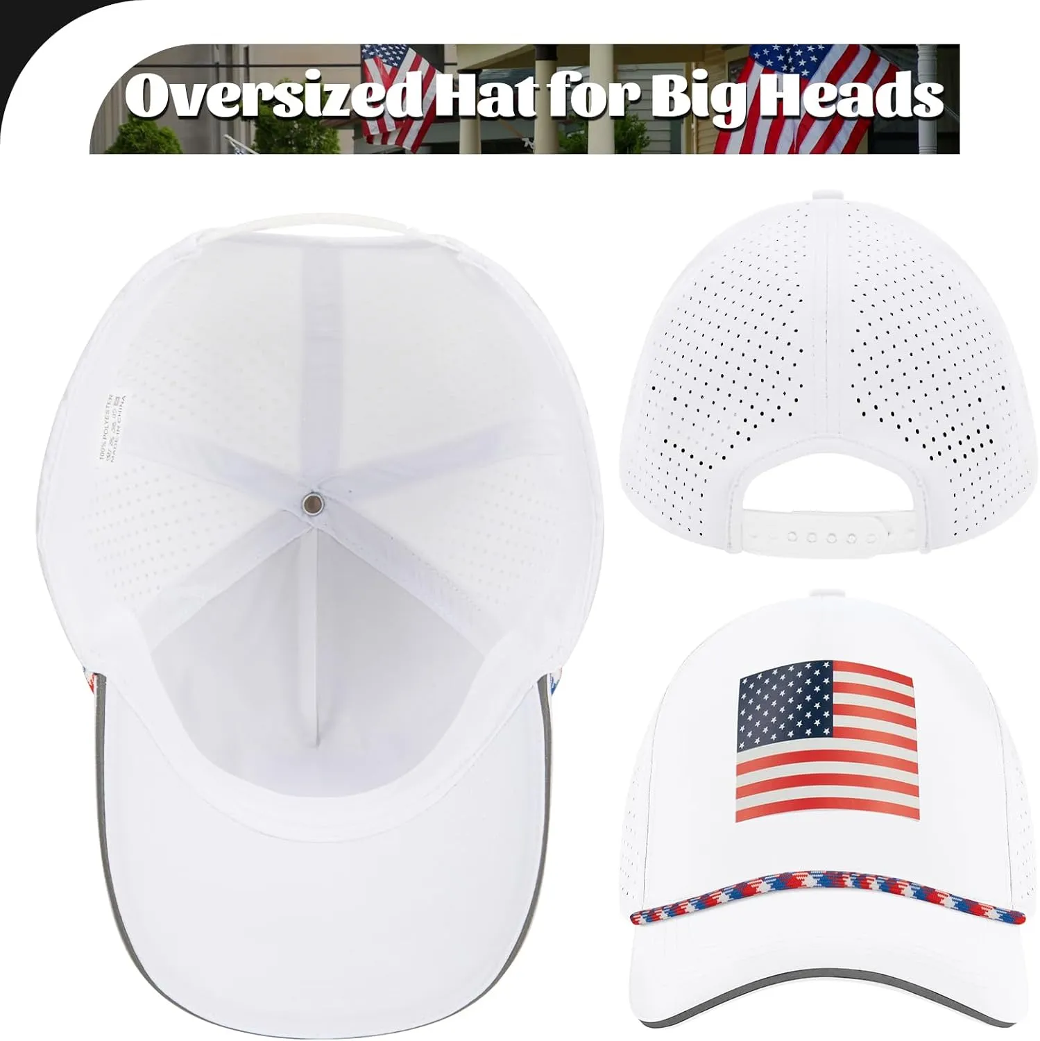 Oversize XL XXL XXXL American Flag Trucker Hat, Waterproof Quick Dry Snapback Hats, Large USA Baseball Cap for Men Big Heads