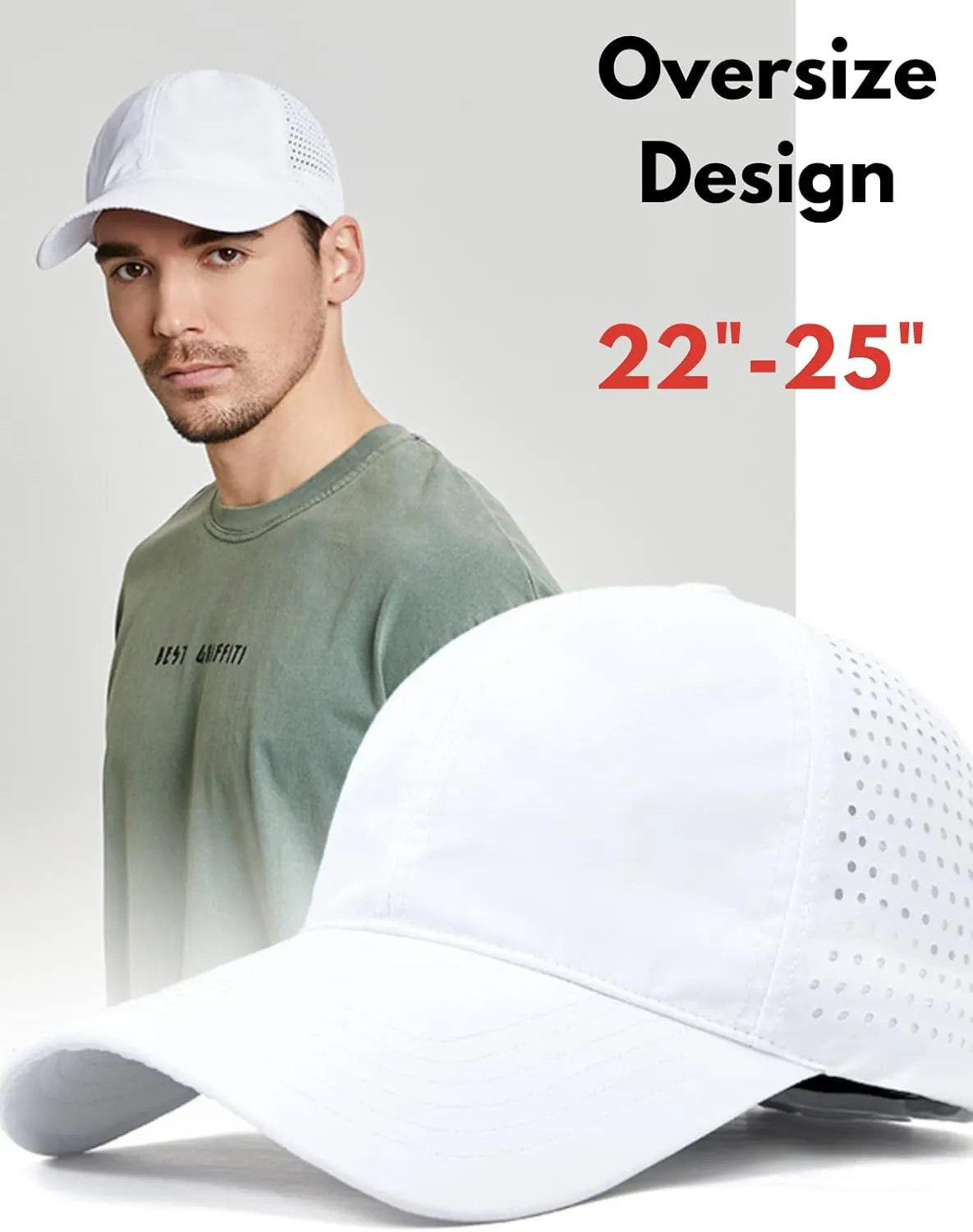 Oversize XXL Baseball Caps,Quick Dry Mesh Sports Hat for Big Heads 22"-25"，Waterproof Lightweight Running Sun Hat.