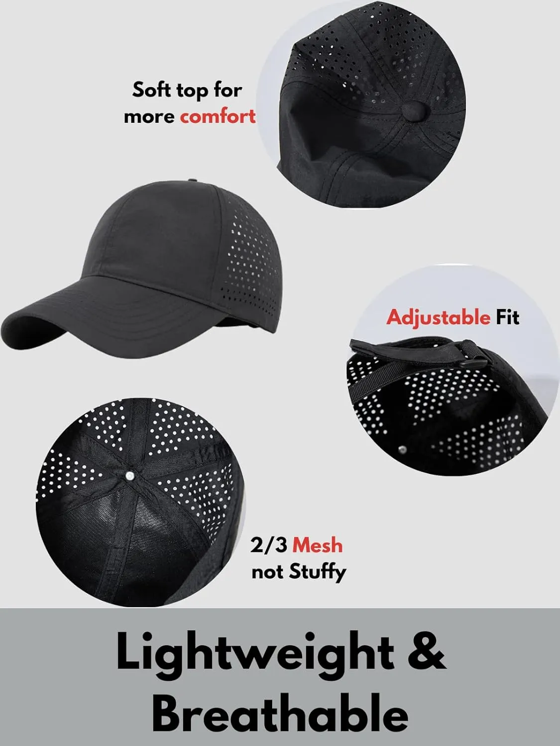 Oversize XXL Baseball Caps,Quick Dry Mesh Sports Hat for Big Heads 22"-25"，Waterproof Lightweight Running Sun Hat.