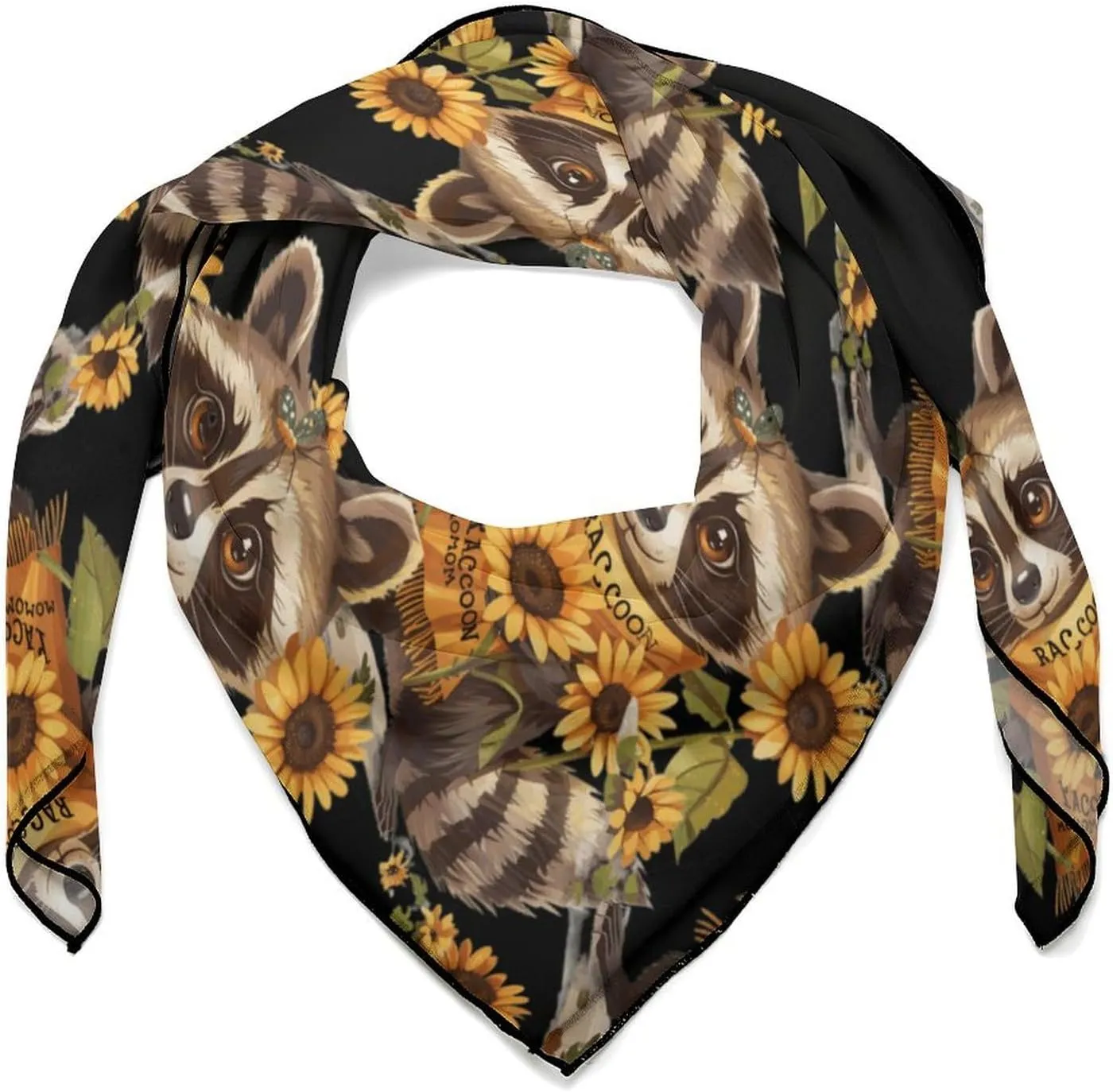 Raccoon Mom Sunflowers Head Scarf Square Bandana Neck Scarfs Hair Wrap Scarves for Women Men, 0ne size