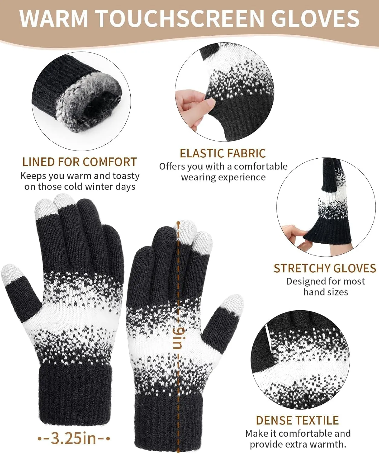 Remifa Womens Winter Beanie Hat Scarf Gloves Set, Pom Pom Warm Hat Long Knit Scarf Touchscreen Gloves 3 In 1 Valentines Gifts