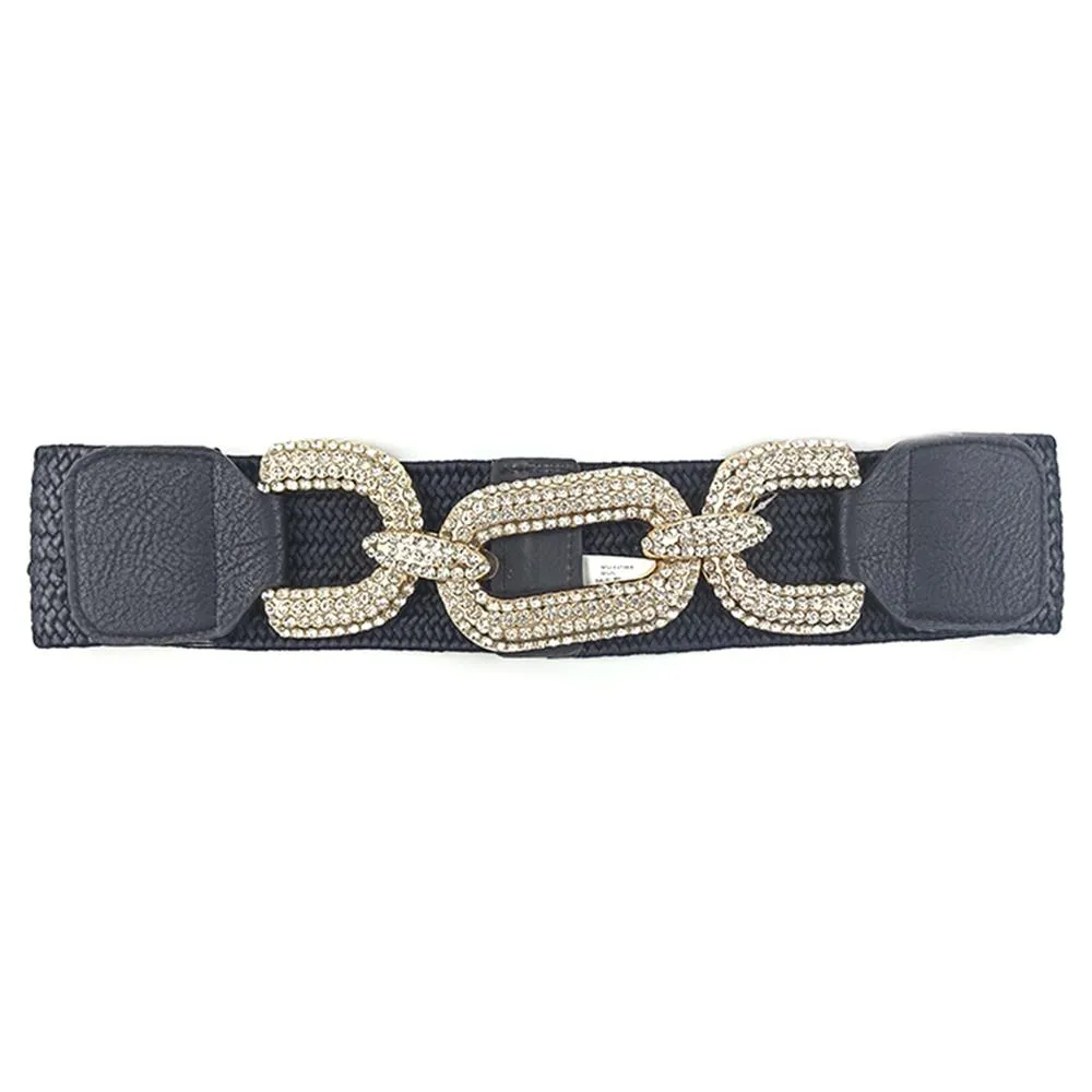 Rhinestone Buckle Elastic Belt - 2 colors - Ships from The US