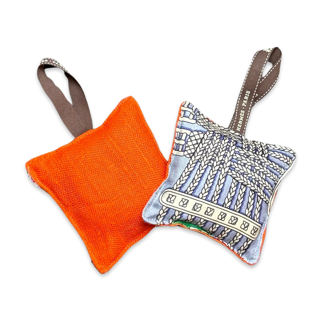 Rubans du Cheval Blue Vintage Silk Scarf Lavender-Filled Sachet