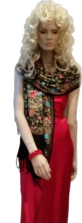 Scarf, Pashmina shawl with all over Crewel embroidery from