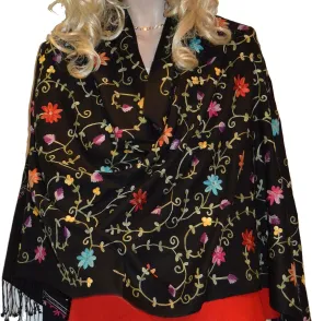 Scarf/Scarves/Shawl/Shawl with Crewel/Ari Embroidery Black