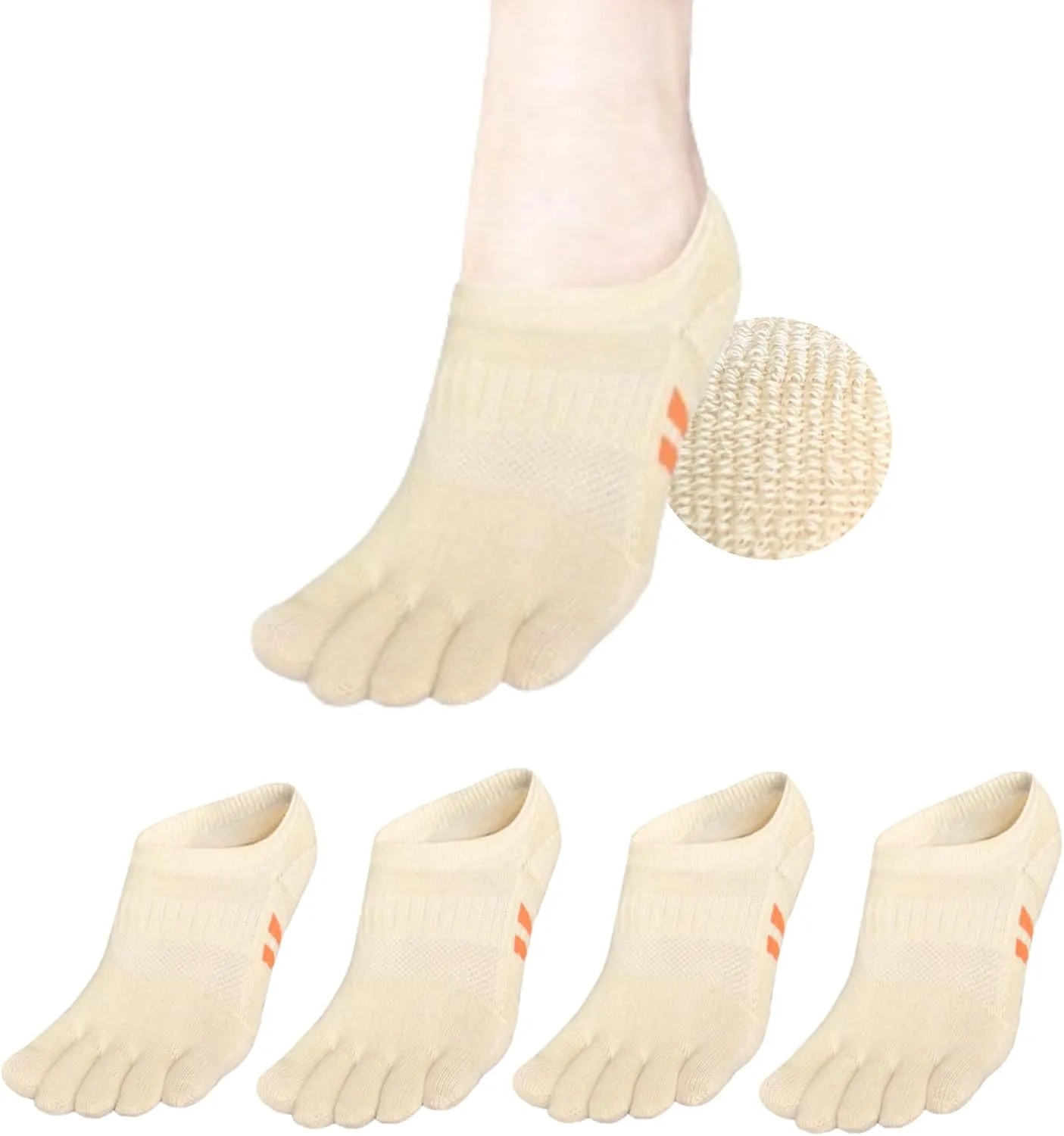 soxsense Cushion No Show Toe Socks For Women Five Finger Socks Low Cut Athletic Running Socks 4 Pairs