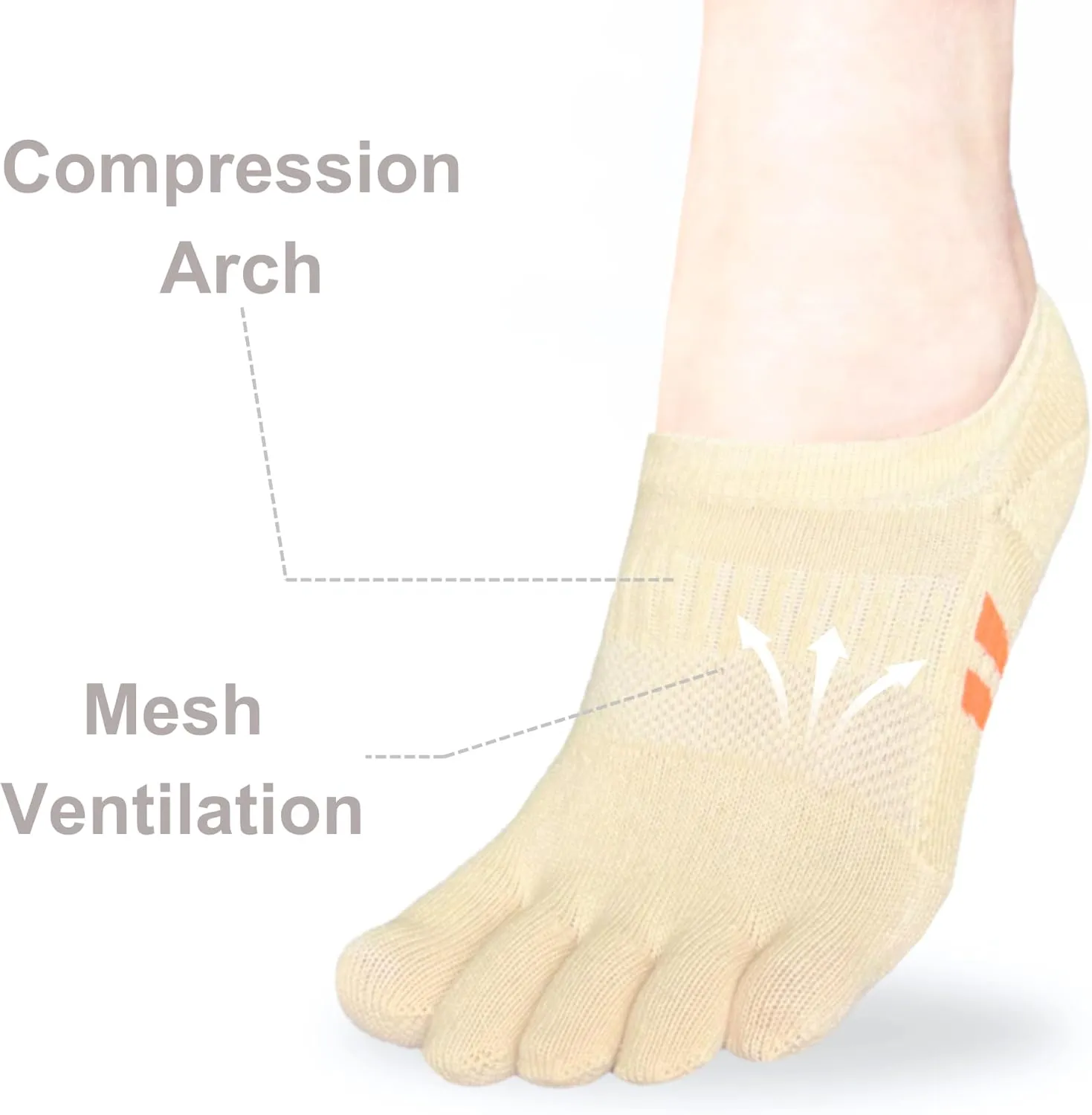 soxsense Cushion No Show Toe Socks For Women Five Finger Socks Low Cut Athletic Running Socks 4 Pairs