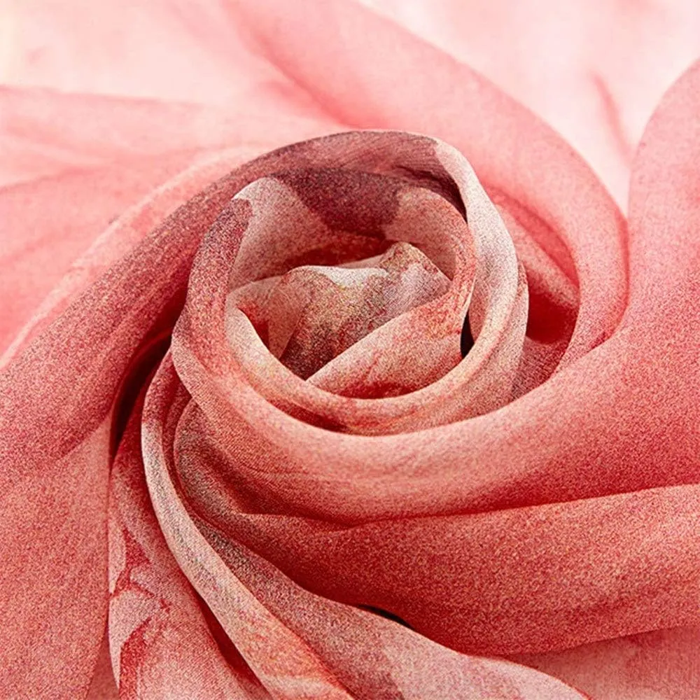 Square Large Neck Scarf Woman's Digital Floral Printing Long Scarf Shawl Multi-use Silk Satin Neck Scarf Soft, 175x110CM, Pink