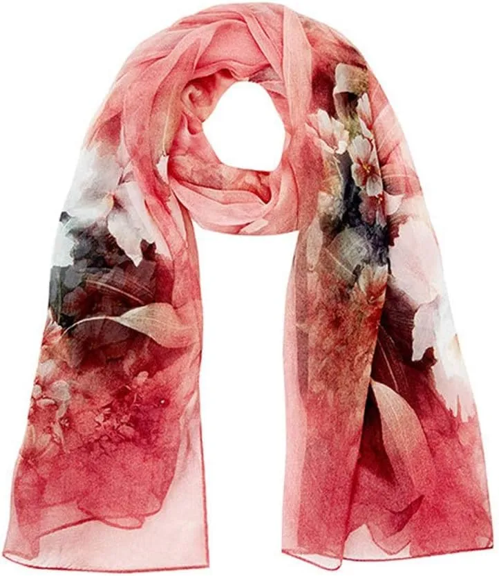 Square Large Neck Scarf Woman's Digital Floral Printing Long Scarf Shawl Multi-use Silk Satin Neck Scarf Soft, 175x110CM, Pink
