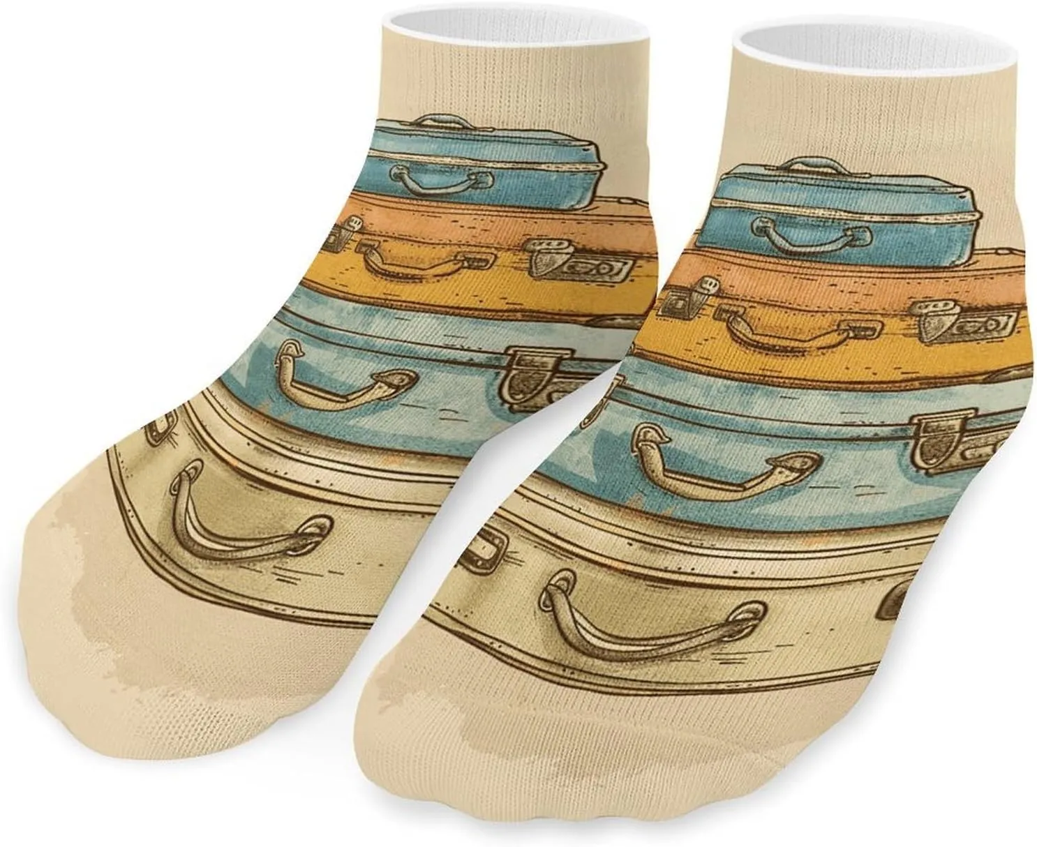 Suitcase Retro Style Socks Ankle Length Socks Casual Short Socks for Women Men Low Cut Sports Socks Running Socks No Show Socks Ankle Socks Athletic Socks Workout Socks