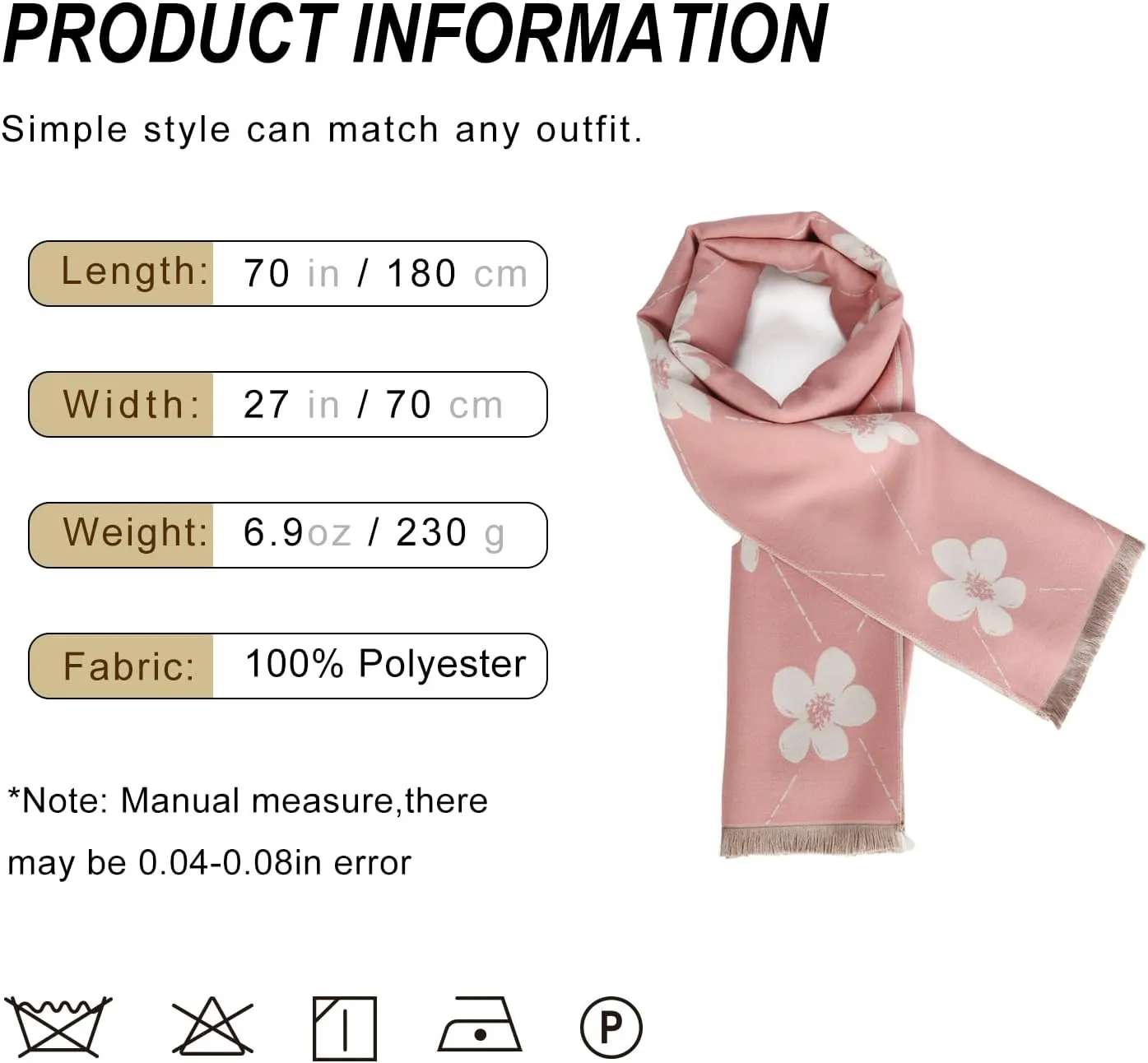 Sumato Scarf for Women Fall Winter Shawl Wraps Long Women Scarves Warm Soft Cashmere Feel Classic Floral Style