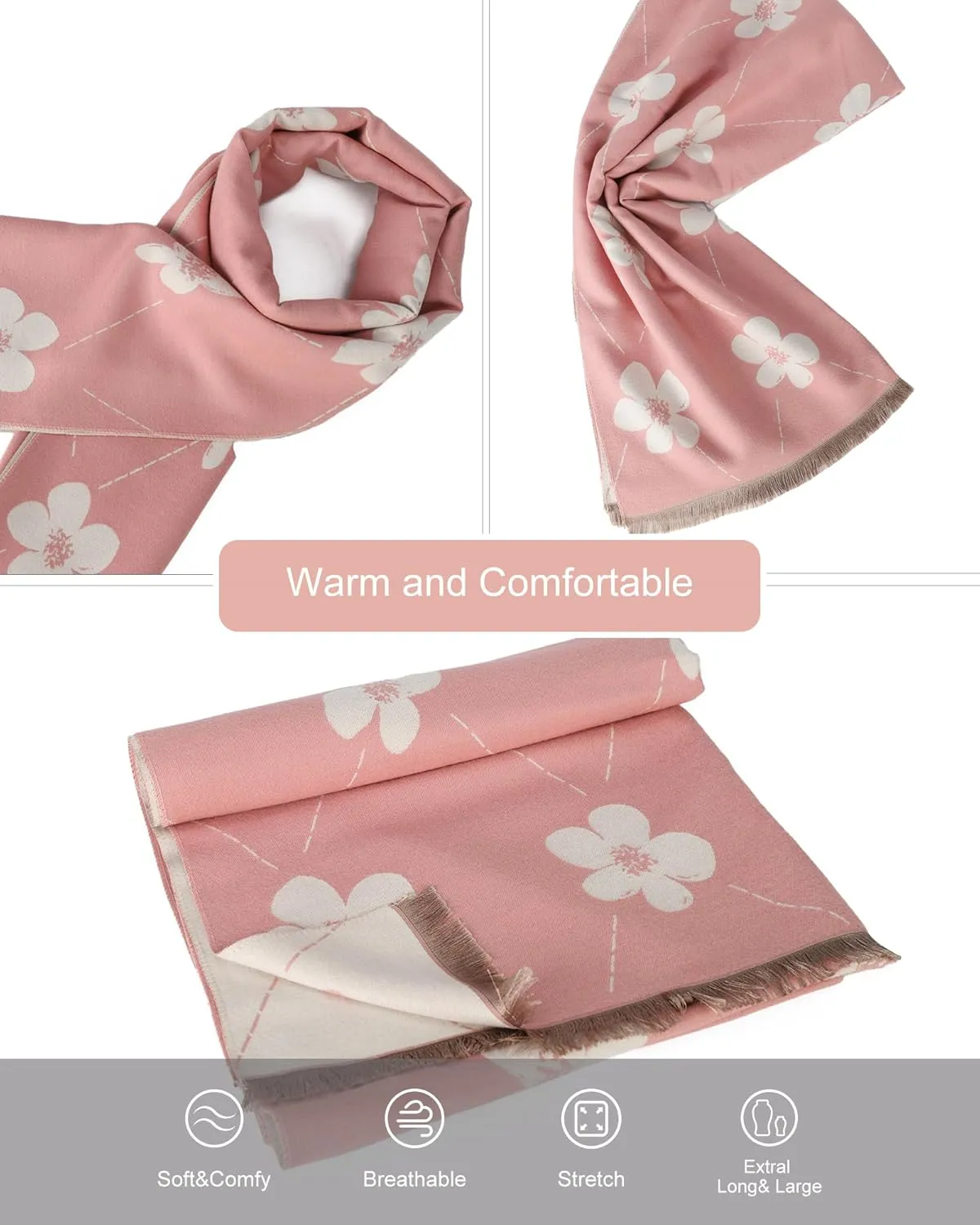Sumato Scarf for Women Fall Winter Shawl Wraps Long Women Scarves Warm Soft Cashmere Feel Classic Floral Style
