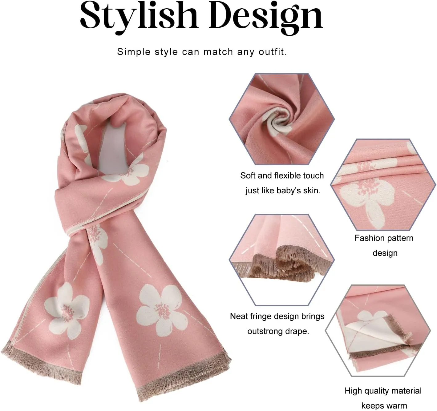 Sumato Scarf for Women Fall Winter Shawl Wraps Long Women Scarves Warm Soft Cashmere Feel Classic Floral Style