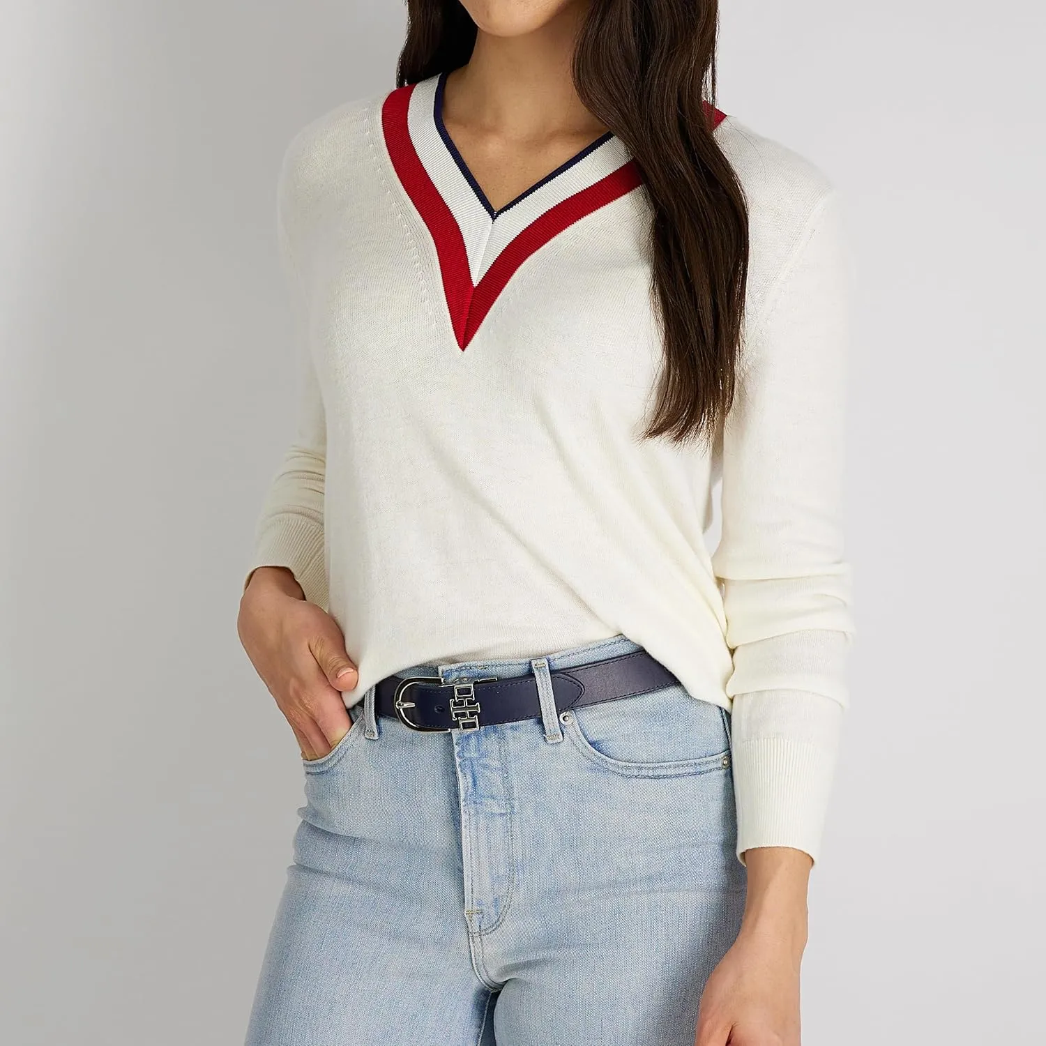 Tommy Hilfiger Women's Two-in-one Reversible Slim Width Casual Leather Belt for Jeans, Trousers and Dresses