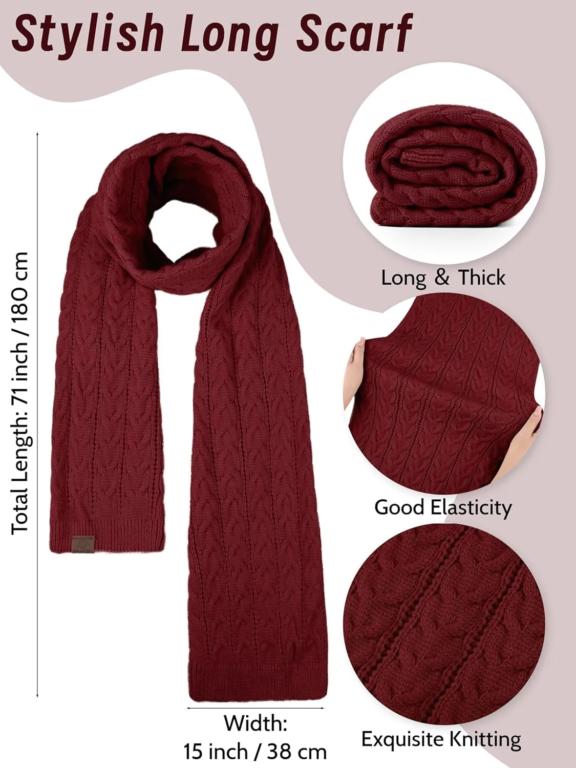 URATOT Women Winter Beanie Hat Scarf Gloves Ear Warmer 4 in 1 Set Beanie Pompom Hat Touchscreen Gloves Long Scarf Ear Warmer