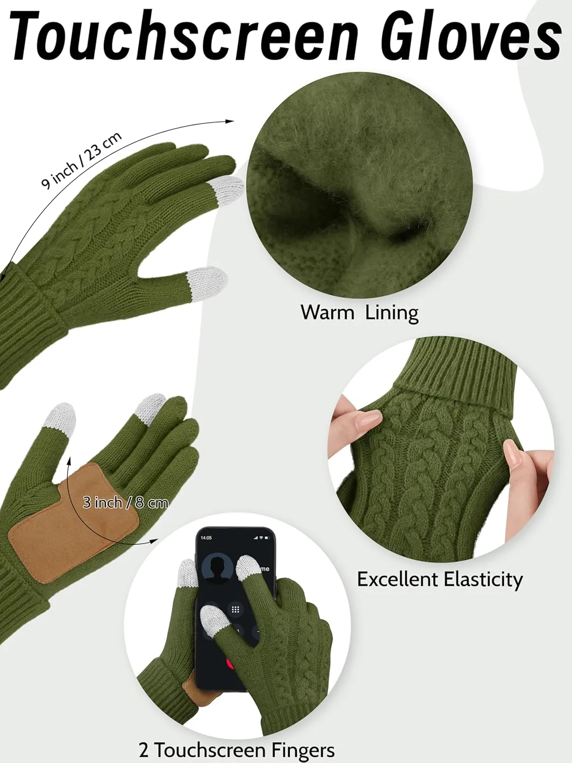 URATOT Women Winter Beanie Hat Scarf Gloves Ear Warmer 4 in 1 Set Beanie Pompom Hat Touchscreen Gloves Long Scarf Ear Warmer