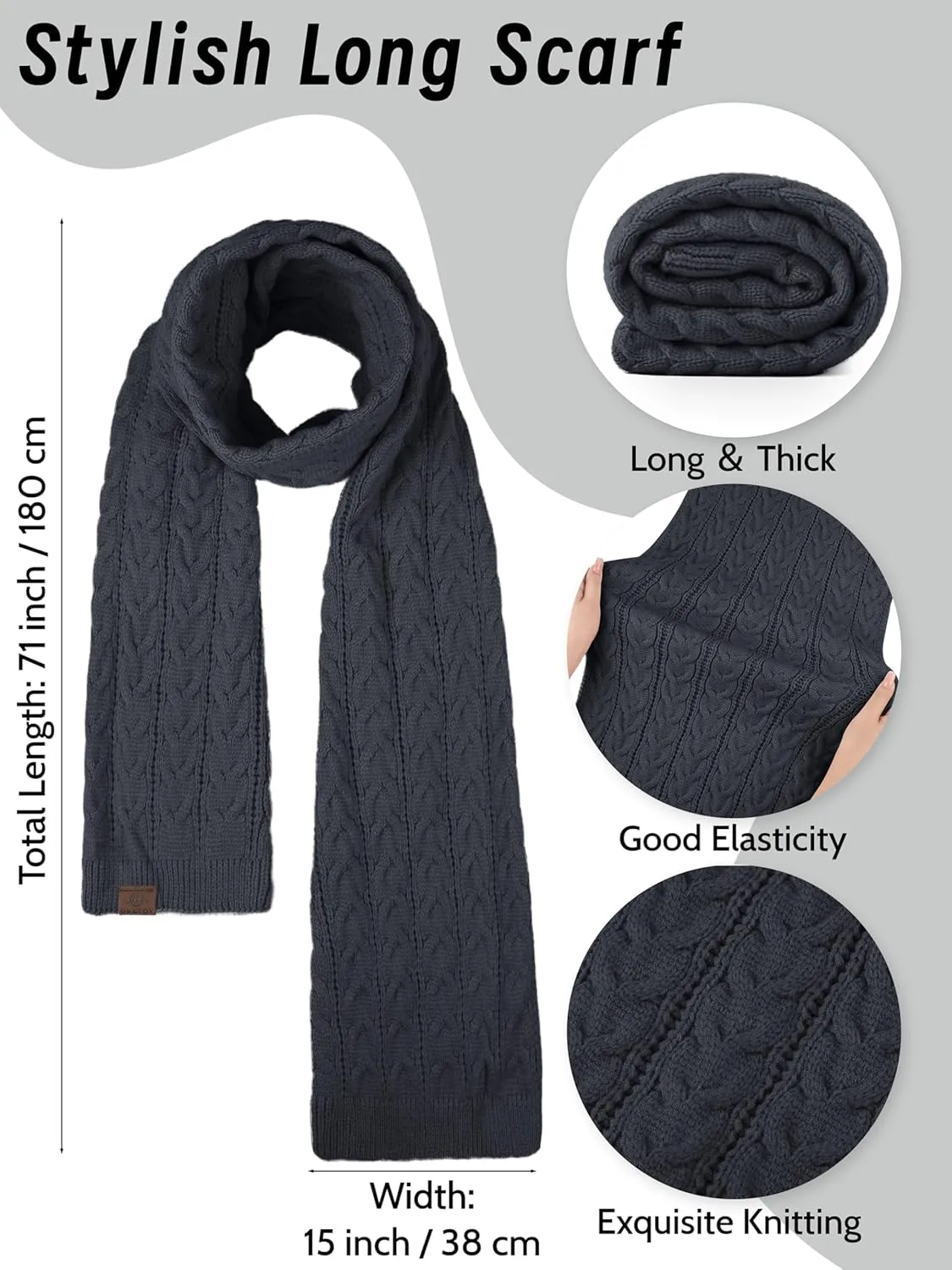 URATOT Women Winter Beanie Hat Scarf Gloves Ear Warmer 4 in 1 Set Beanie Pompom Hat Touchscreen Gloves Long Scarf Ear Warmer