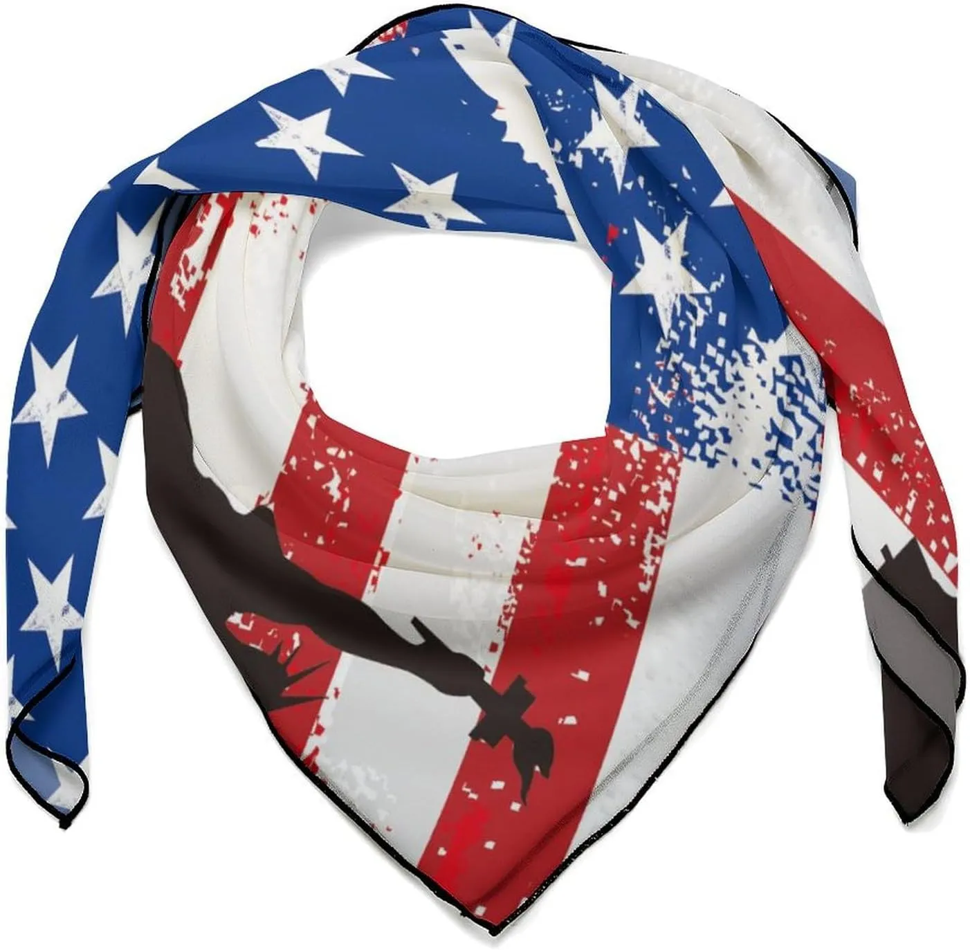 U.S. Flag and Liberty Square Silk Scarf for Women Fashion Neck Hair Wrap Head Scarves Bag Decoration 27''x 27''