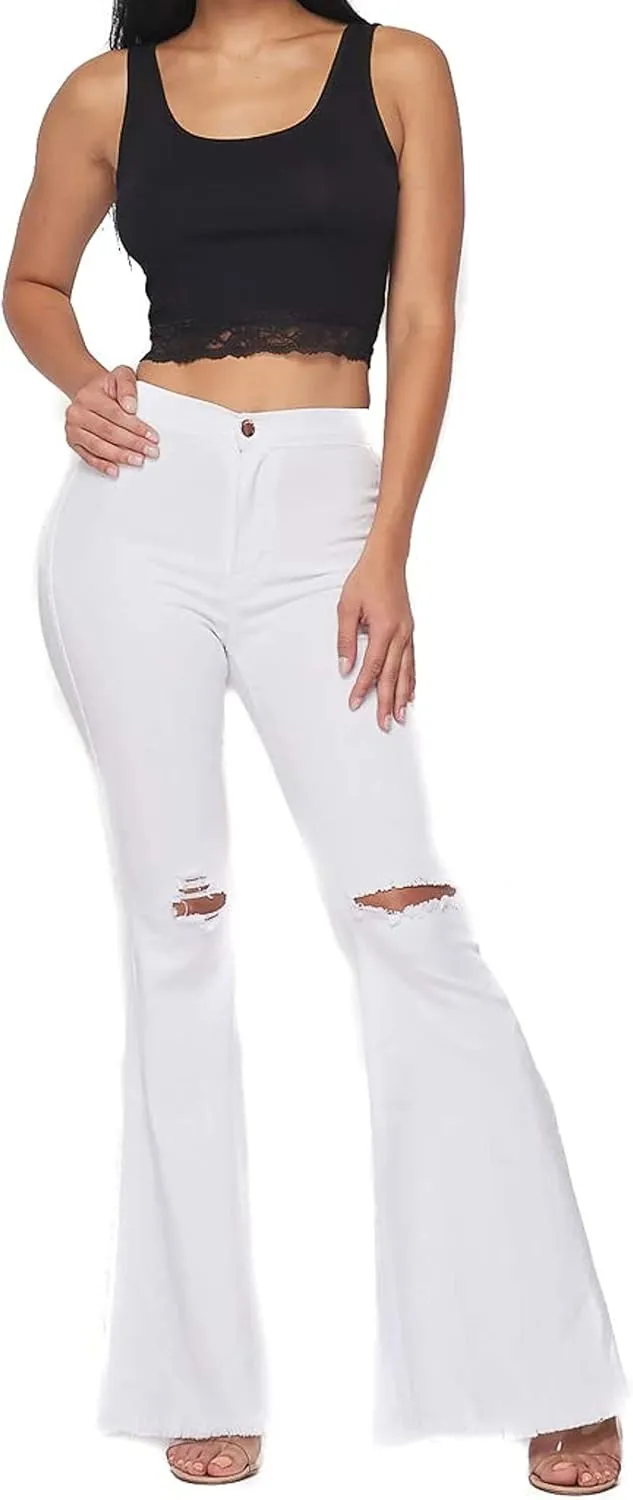 Vibrant Women's Juniors Bell Bottom High Waist Fitted Denim Jeans
