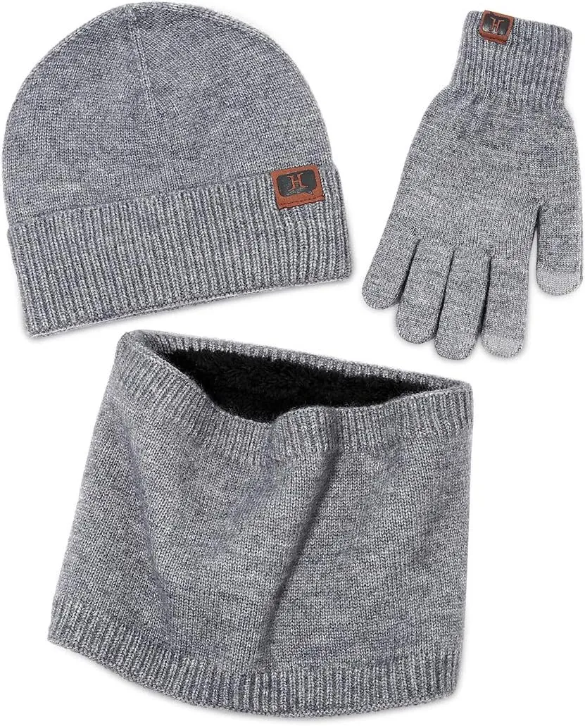 Winter Knitted Beanie Hat Scarf Infinity Touch Screen Gloves Set Men Women Skull Cap Neck Warmer Angora Fabric