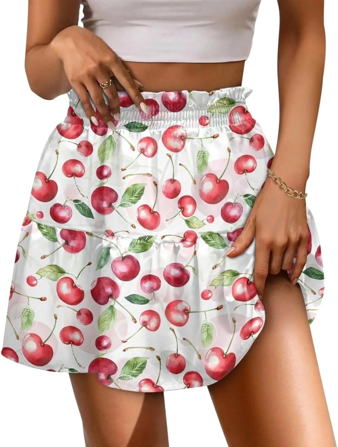 Women High Waisted Skater Skirt Stretchy Ruffle Hem Pleated Skirt Airy Soft Tennis Skirt Comfy Summer Y2k Mini Skirt