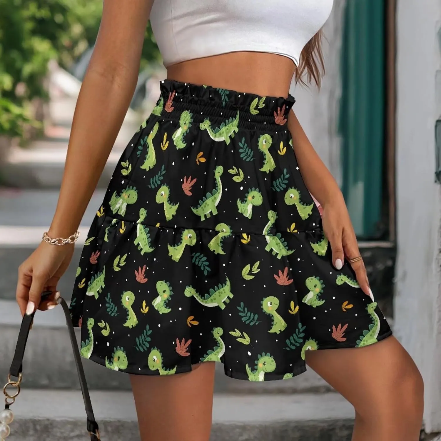 Women High Waisted Skater Skirt Stretchy Ruffle Hem Pleated Skirt Airy Soft Tennis Skirt Comfy Summer Y2k Mini Skirt