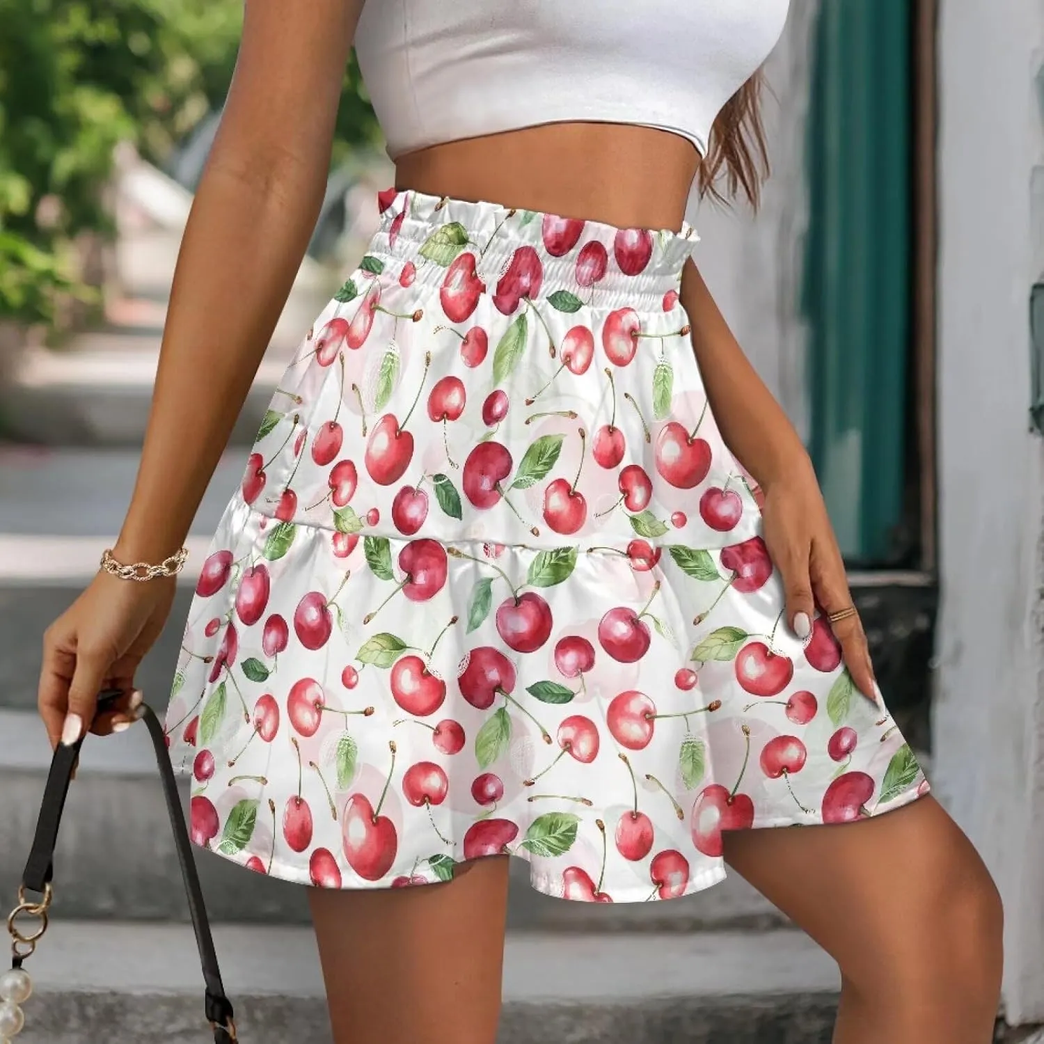 Women High Waisted Skater Skirt Stretchy Ruffle Hem Pleated Skirt Airy Soft Tennis Skirt Comfy Summer Y2k Mini Skirt