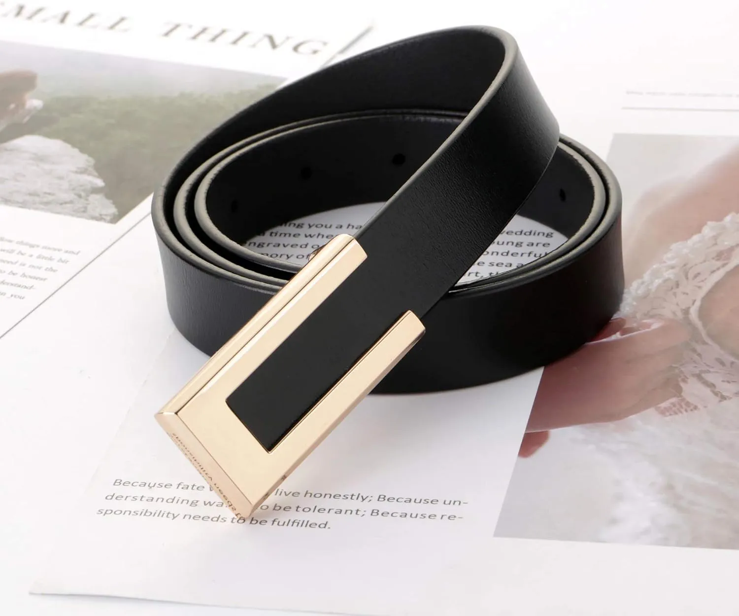 Women's Belt Genuine Leather Belts Durable Waist Belt Gold Solid Color Buckle Waistband For Pants, Jeans. Width 0.80"