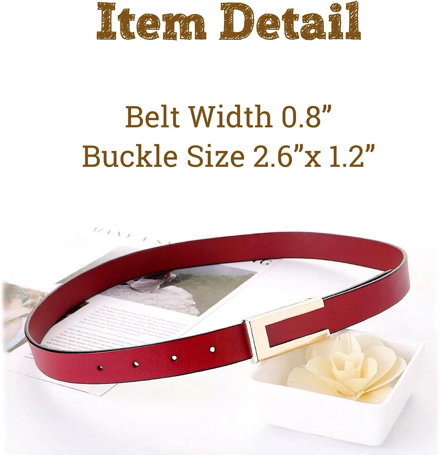 Women's Belt Genuine Leather Belts Durable Waist Belt Gold Solid Color Buckle Waistband For Pants, Jeans. Width 0.80"