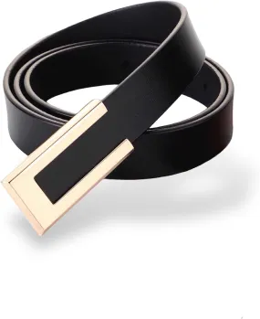 Women's Belt Genuine Leather Belts Durable Waist Belt Gold Solid Color Buckle Waistband For Pants, Jeans. Width 0.80"