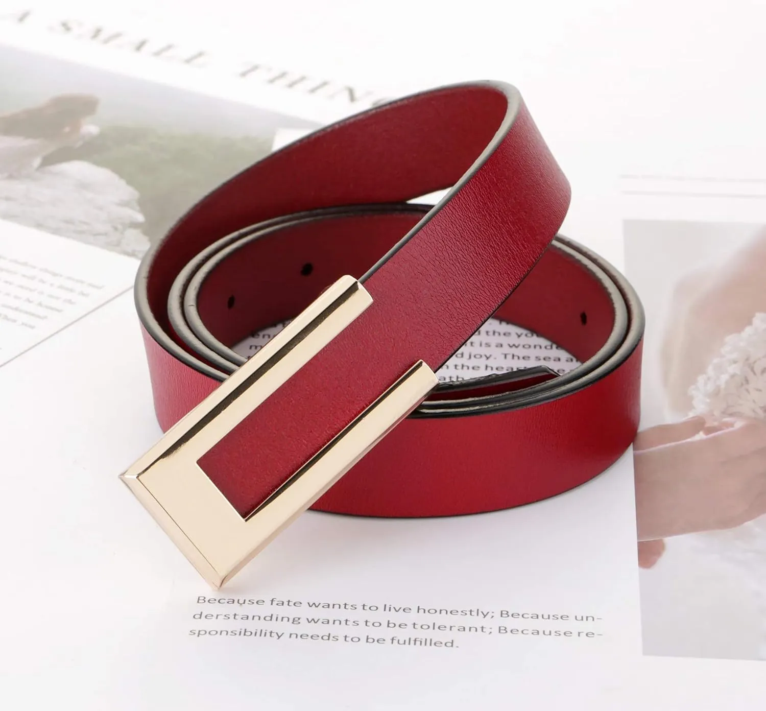 Women's Belt Genuine Leather Belts Durable Waist Belt Gold Solid Color Buckle Waistband For Pants, Jeans. Width 0.80"