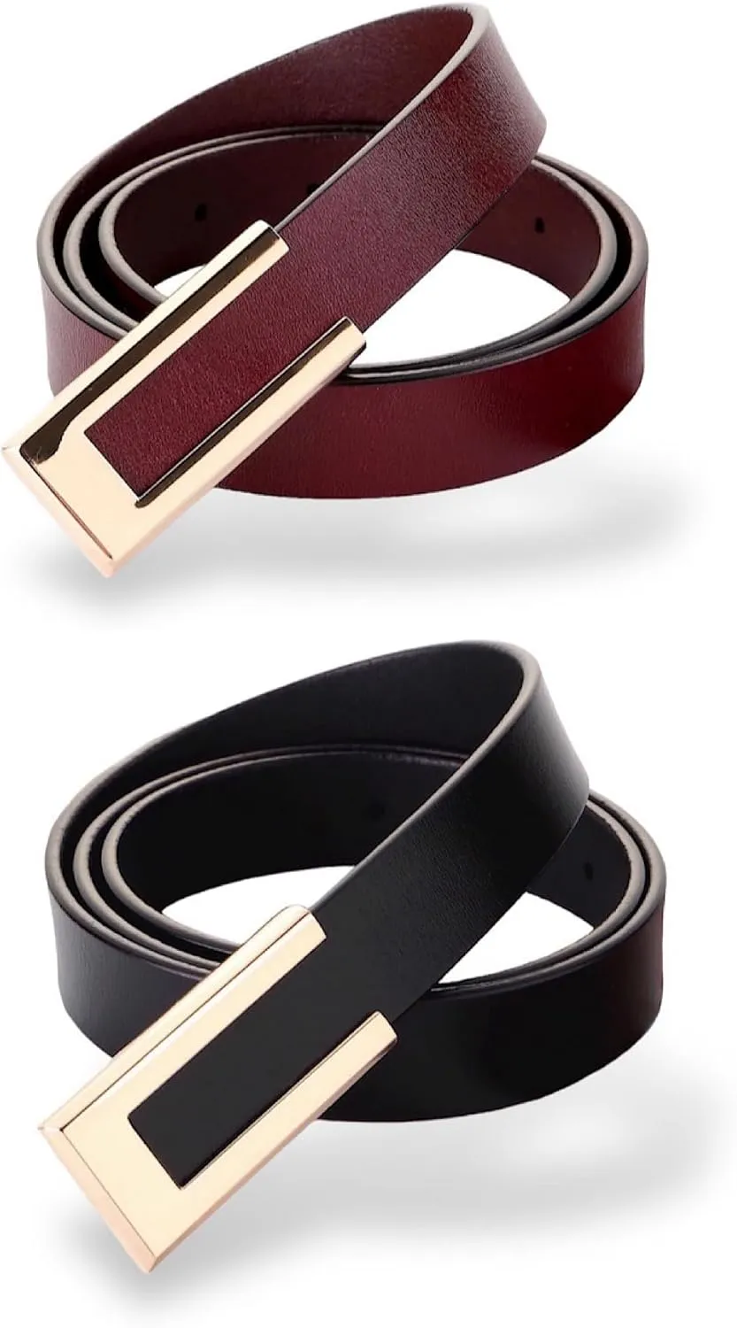 Women's Belt Genuine Leather Belts Durable Waist Belt Gold Solid Color Buckle Waistband For Pants, Jeans. Width 0.80"