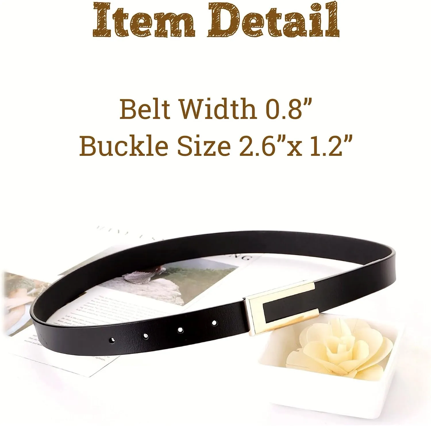Women's Belt Genuine Leather Belts Durable Waist Belt Gold Solid Color Buckle Waistband For Pants, Jeans. Width 0.80"