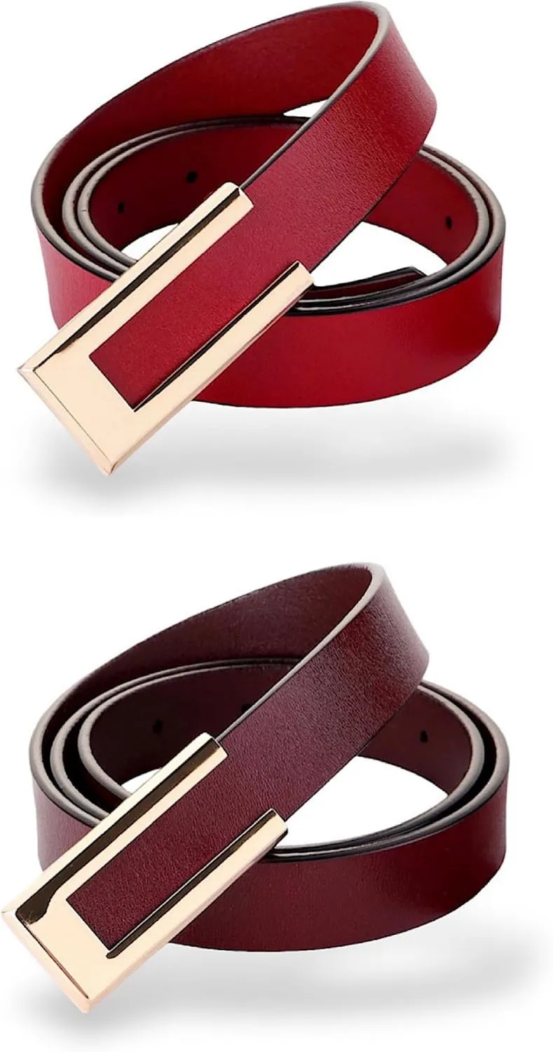 Women's Belt Genuine Leather Belts Durable Waist Belt Gold Solid Color Buckle Waistband For Pants, Jeans. Width 0.80"