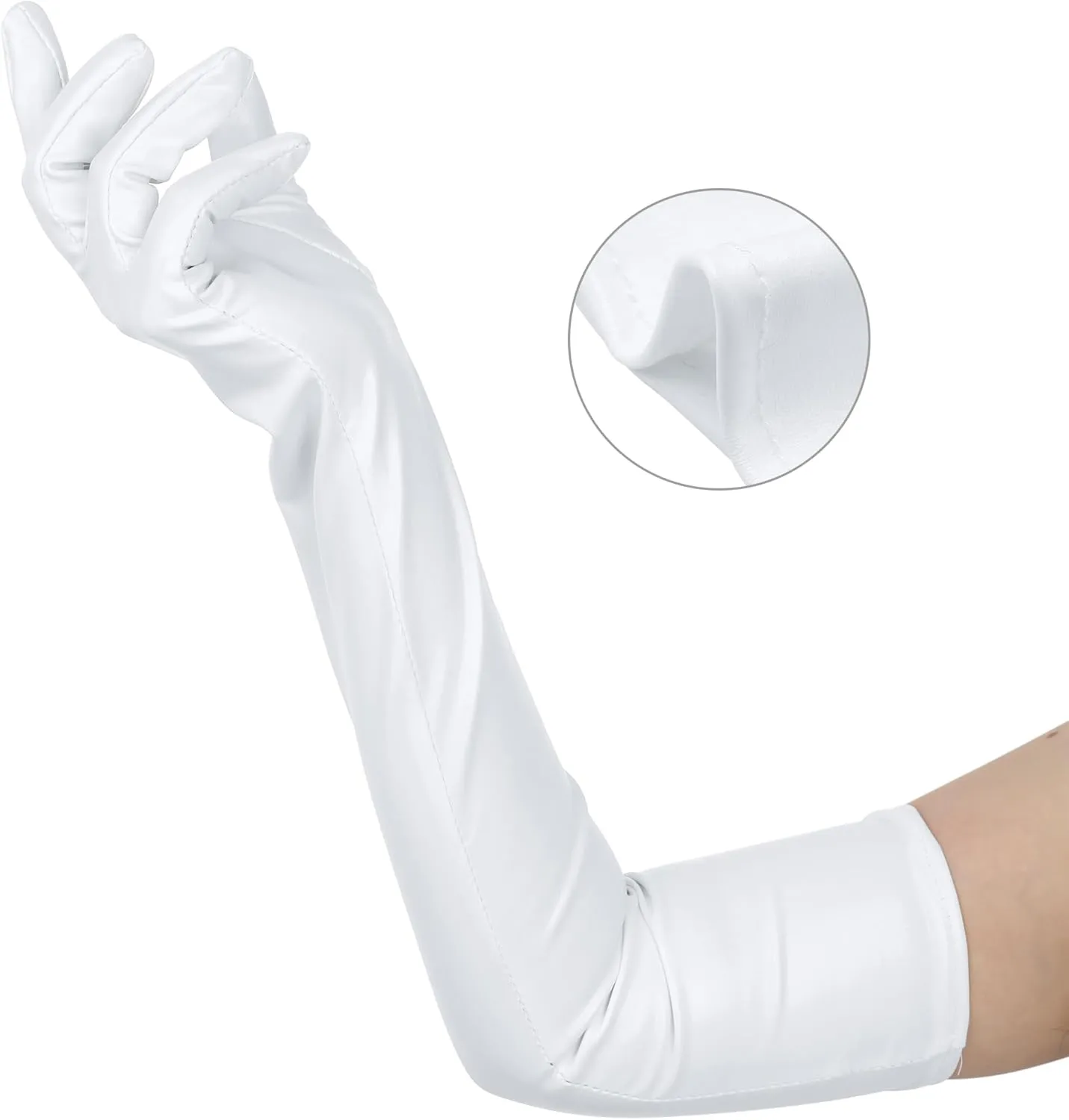 Women's Faux Leather Gloves Shiny Full Finger Opera Long Evening Warm Glove