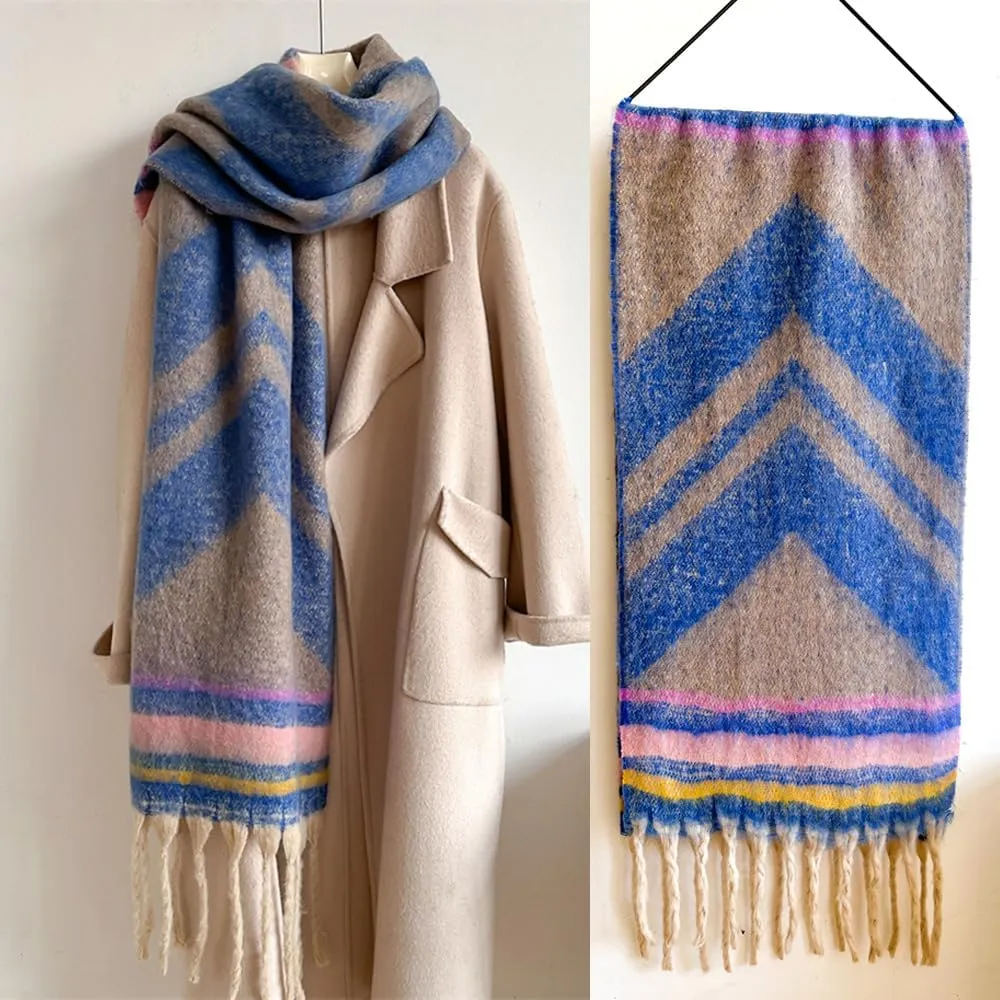 Women's Large Chunky Plaid Scarf Coloured Checked Oversized Scarf Tassel Soft Fall Winter Thick Warm Shawl