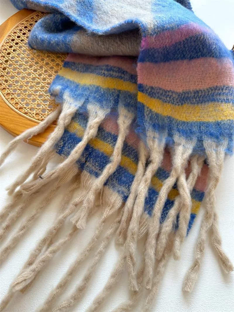 Women's Large Chunky Plaid Scarf Coloured Checked Oversized Scarf Tassel Soft Fall Winter Thick Warm Shawl