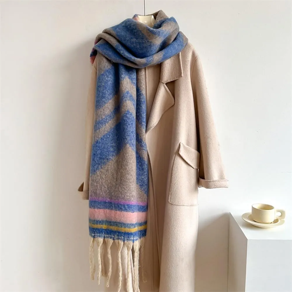 Women's Large Chunky Plaid Scarf Coloured Checked Oversized Scarf Tassel Soft Fall Winter Thick Warm Shawl