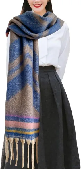 Women's Large Chunky Plaid Scarf Coloured Checked Oversized Scarf Tassel Soft Fall Winter Thick Warm Shawl