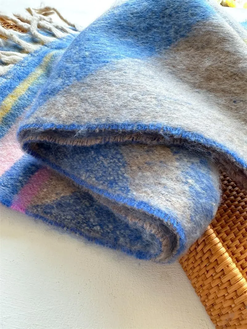Women's Large Chunky Plaid Scarf Coloured Checked Oversized Scarf Tassel Soft Fall Winter Thick Warm Shawl